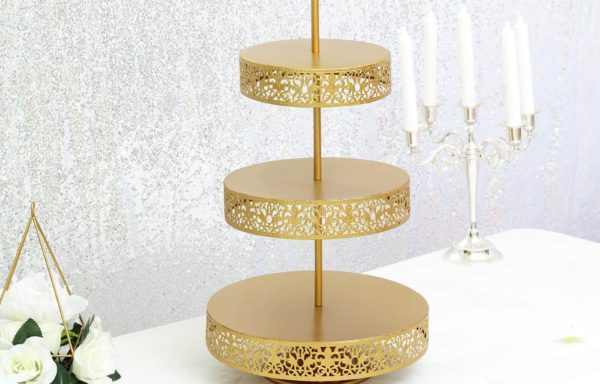 3 Tier Cake Stand Gold Metal Reversible