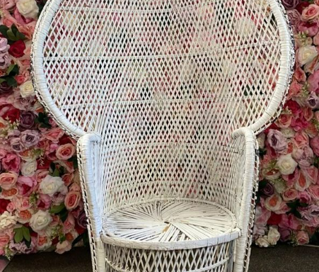 Medium Peacock Wicker Chair- White