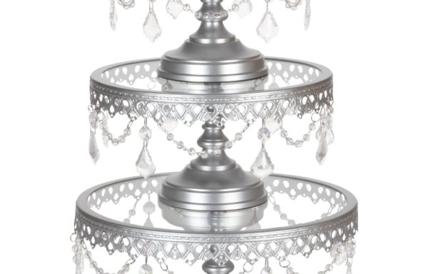 Silver 3 Piece Glass Top Crystal Cake Stand Set