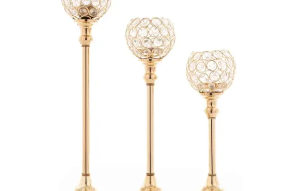 Gold Crystal Ball Candle Holders Set of 3