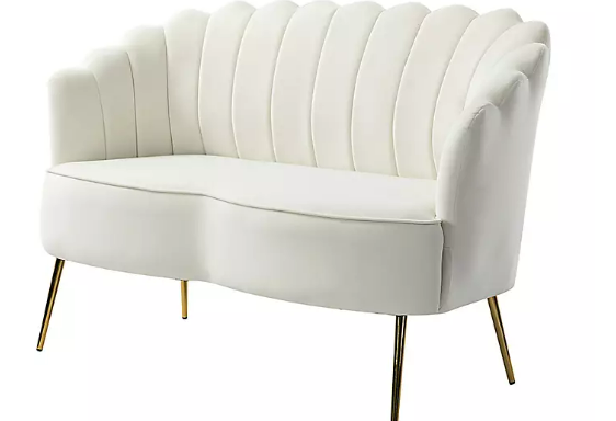 Scalloped Loveseat Sofa- Ivory Velvet