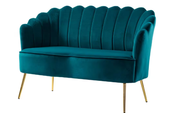 Scalloped Loveseat Sofa- Teal Velvet