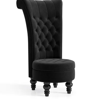 Wingback Velvet Tufted Chair- Black