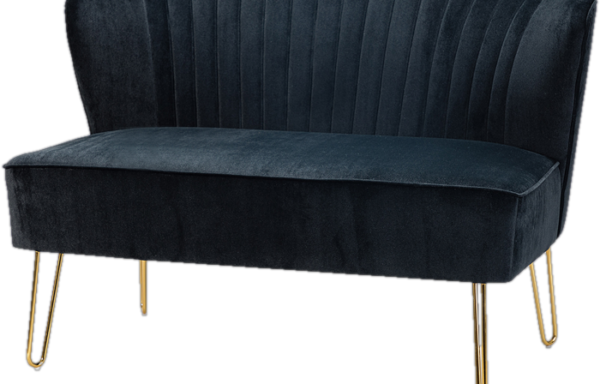 Velvet Channel Loveseat Sofa- Black 