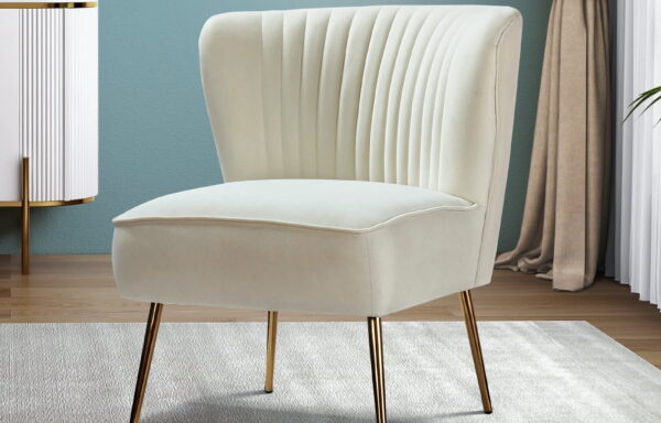 Velvet Channel Sofa Seat- Ivory