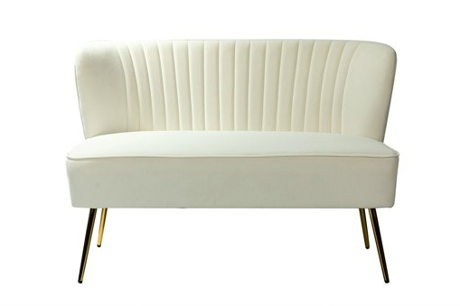 Velvet Channel Loveseat Sofa- Ivory 